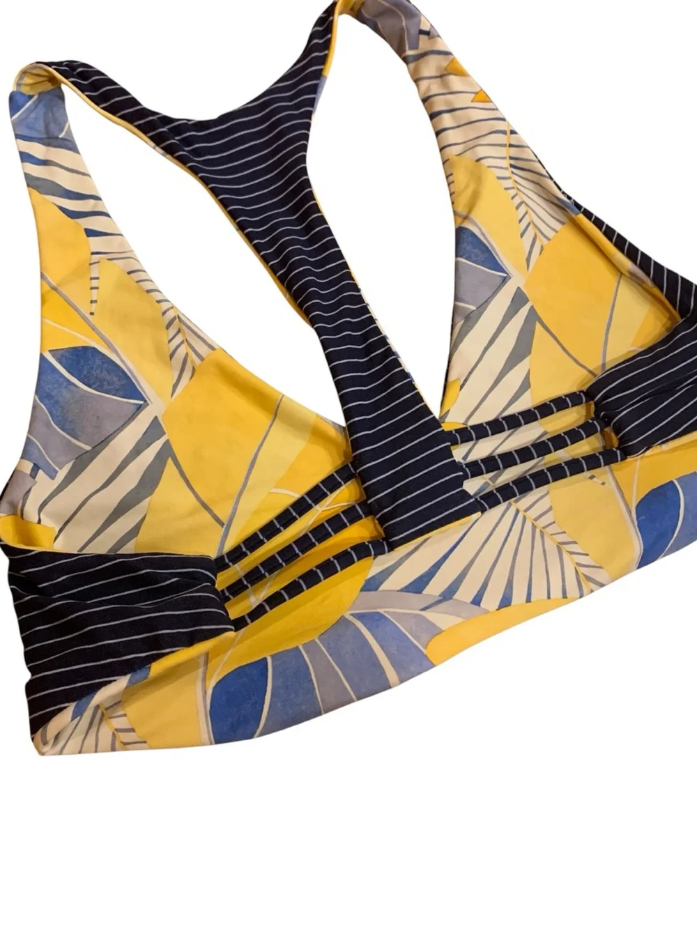 Carve Designs Reversible Yellow & Navy Tropical Leaf Stripes Bikini Set Large - Picture 4 of 7